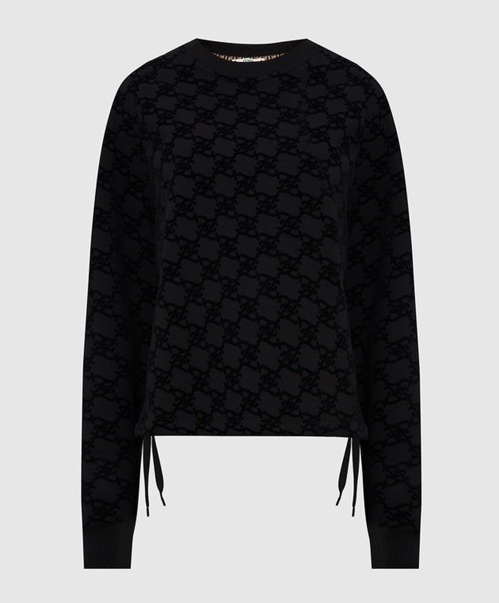 Fendi Black logo Velvet Sweatshirt FF Karligraphy Pattern Sweatshirt M